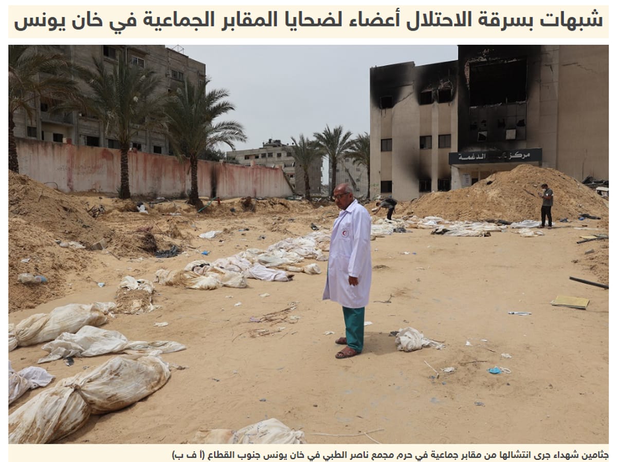 Российская пропаганда ТАСС: "У тел из массового захоронения в Хан-Юнисе обнаружили признаки изъятия органов"