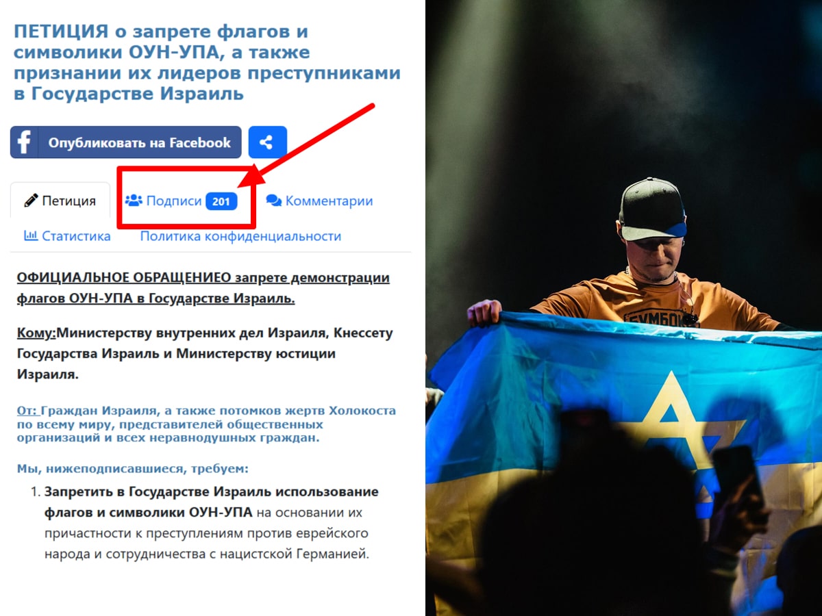 Уже 209 голосов за месяц набрала "ПЕТИЦИЯ о запрете флагов и символики ОУН-УПА, а также признании их лидеров преступниками в Государстве Израиль"