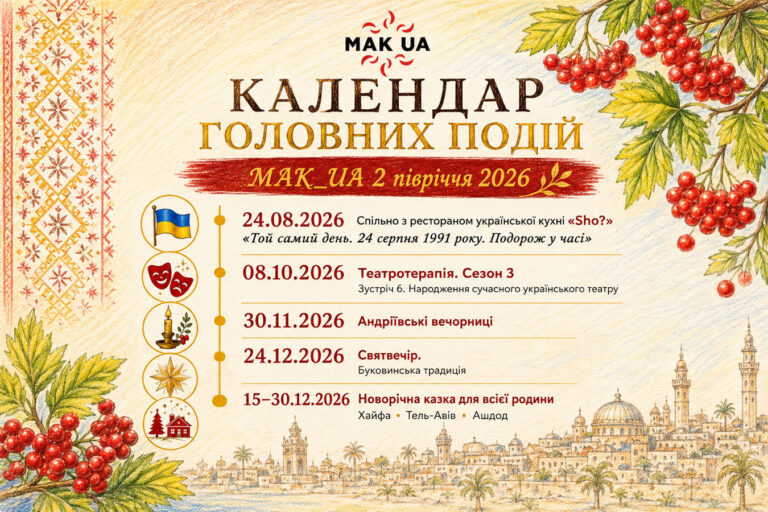 Украинские мероприятия в Израиле 2026: MAK_UA объявила календарь до конца года — от Дня Независимости до новогодней сказки